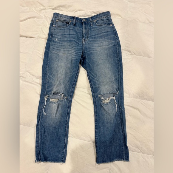 Madewell The High Rise Slim Boyjean Knee Rip Edition Size 29 Medium Wash H5863 - Picture 2 of 10